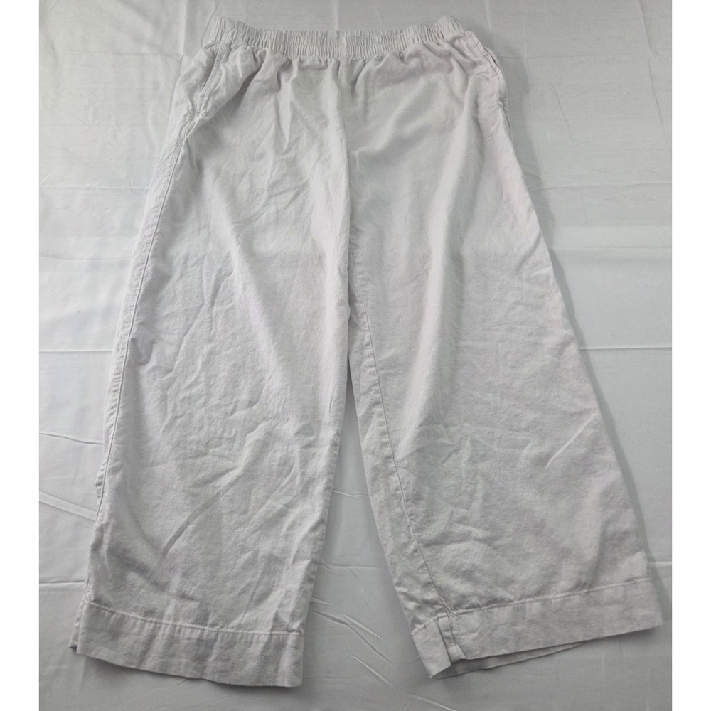 Old Navy Linen Pants Womens Large White Wide Leg Pockets Coastal Grandmother